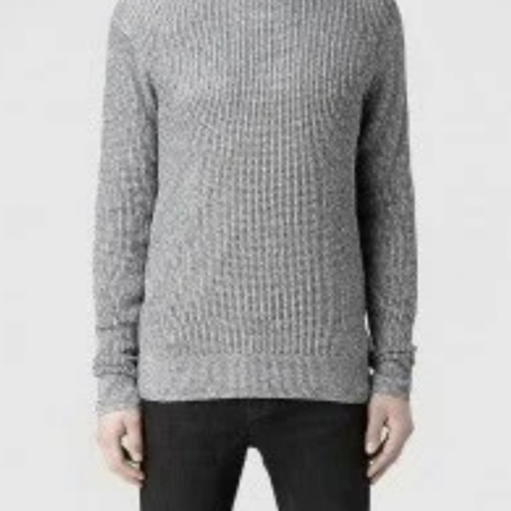 All Saints Revda Crew Neck Men's Gray Linen Open Knit Sweater Pullover Sz S.